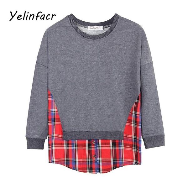new spring plus size women's blouse and plaid lining fake two-piece stitching slim o-neck long-sleeved autumn ladies sweater, White;black
new spring plus size women's blouse and plaid lining fake two-piece stitching slim o-neck long-sleeved autumn ladies sweater, White;black