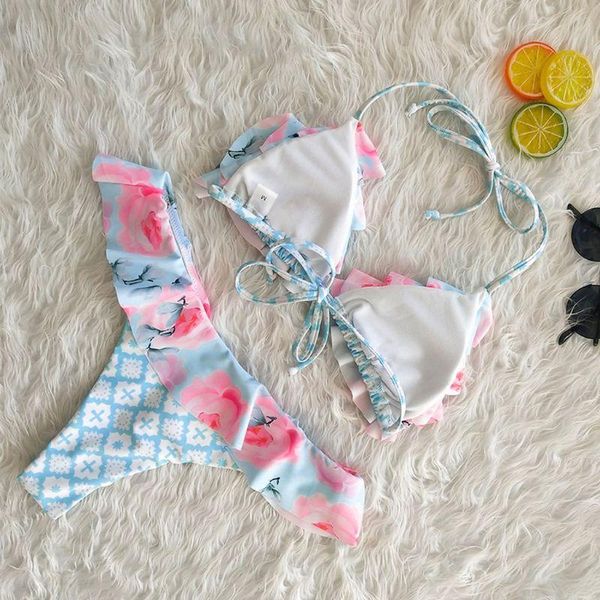 women bikini set halter ruffles brazilian swimsuit boho floral beachwear 54de
women bikini set halter ruffles brazilian swimsuit boho floral beachwear 54de