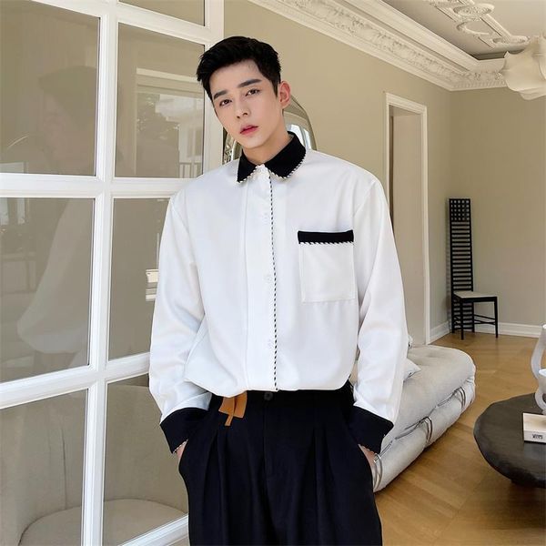 men's casual shirts men black white splice long sleeve shirt male loose office fashion retro dress, White;black
men's casual shirts men black white splice long sleeve shirt male loose office fashion retro dress, White;black