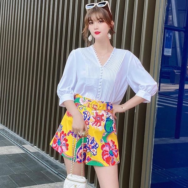 women's tracksuits didabole women sets v-neck pleated bose + print vintage fashion shorts casual chic two-piece suit, Gray
women's tracksuits didabole women sets v-neck pleated bose + print vintage fashion shorts casual chic two-piece suit, Gray