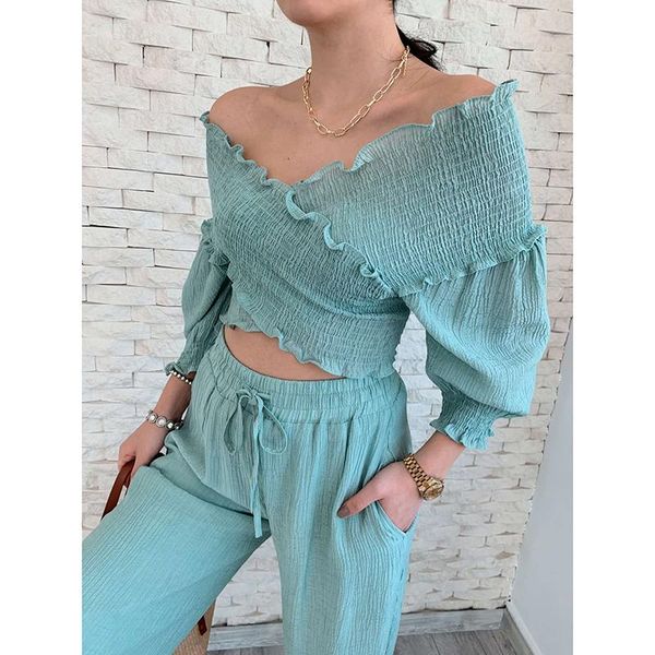 women's two piece pants katara slash neck short suits women fashion criss cross solid suit elegant ruffles side split female ladies, White
women's two piece pants katara slash neck short suits women fashion criss cross solid suit elegant ruffles side split female ladies, White