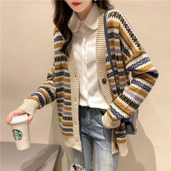 fashion striped cardigan sweater jacket women 2021 new spring and autumn foreign style knitted loose cardigan women's jacket, White
fashion striped cardigan sweater jacket women 2021 new spring and autumn foreign style knitted loose cardigan women's jacket, White