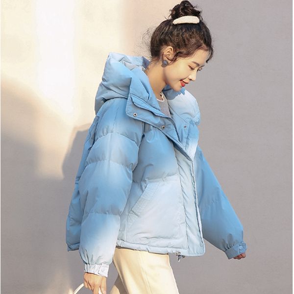 women's short down jacket standing collar white duck small coat thick warm, Black