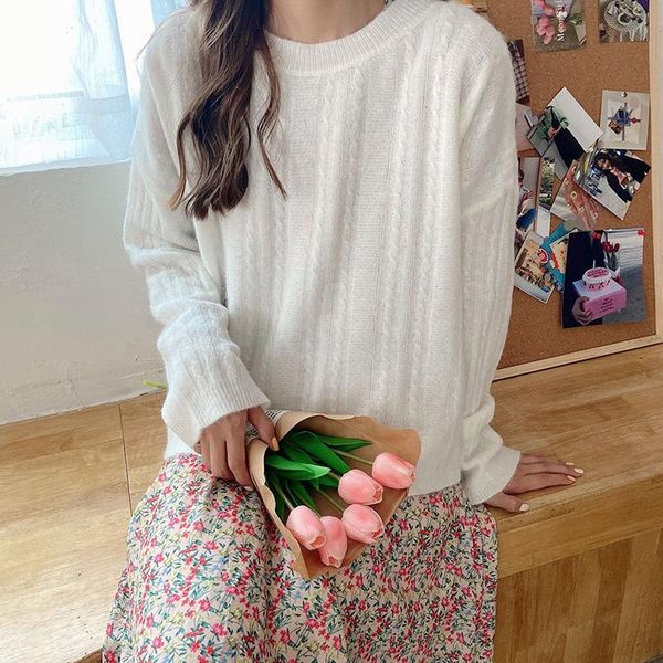 women's sweaters korea style women pullovers spring autumn solid long sleeve o neck loose ladies sweet casual knitted wear for female, White;black 
women's sweaters korea style women pullovers spring autumn solid long sleeve o neck loose ladies sweet casual knitted wear for female, White;black