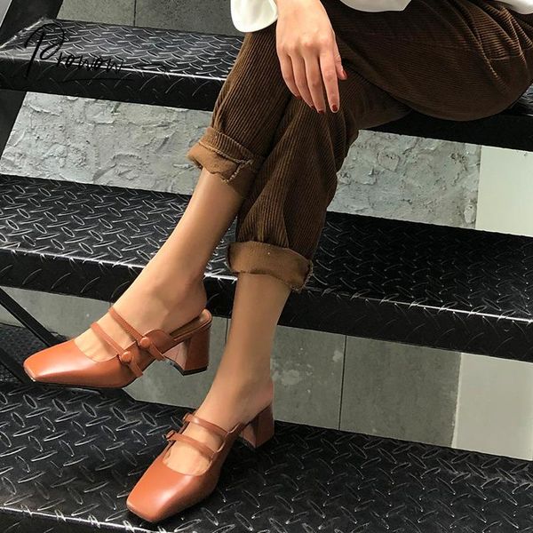 slippers prowow fashion spring summer genuine leather shoes woman square toe thick heel women mules, Black
slippers prowow fashion spring summer genuine leather shoes woman square toe thick heel women mules, Black