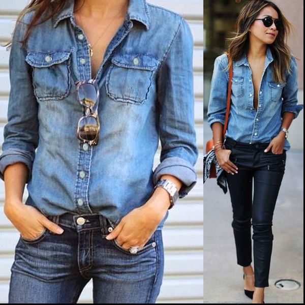 women fashion blue denim shirts women girls autumn casual long sleeve solid blue two pockets cotton blend, White
women fashion blue denim shirts women girls autumn casual long sleeve solid blue two pockets cotton blend, White