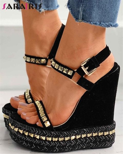 sarairis new fashion female summer party sandals ankle strap sandals women platform wedges high heels rivet shoes woman, Black
sarairis new fashion female summer party sandals ankle strap sandals women platform wedges high heels rivet shoes woman, Black