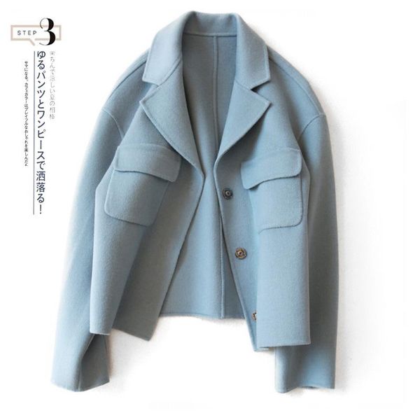 women's wool & blends autumn and winter 2021 british style handmade double-sided tweed coat short cashmere wear, Black
women's wool & blends autumn and winter 2021 british style handmade double-sided tweed coat short cashmere wear, Black