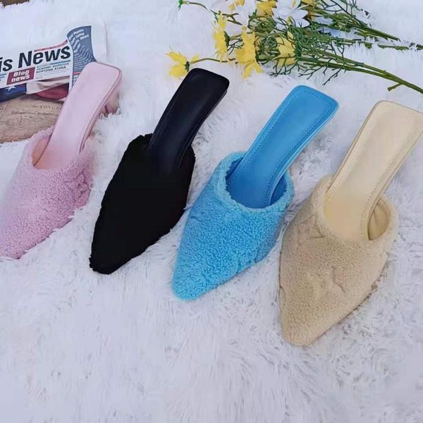 slippers pointed toe stiletto heel women's winter plush decoration vamp square mid-heel furry shoes women, Black
slippers pointed toe stiletto heel women's winter plush decoration vamp square mid-heel furry shoes women, Black