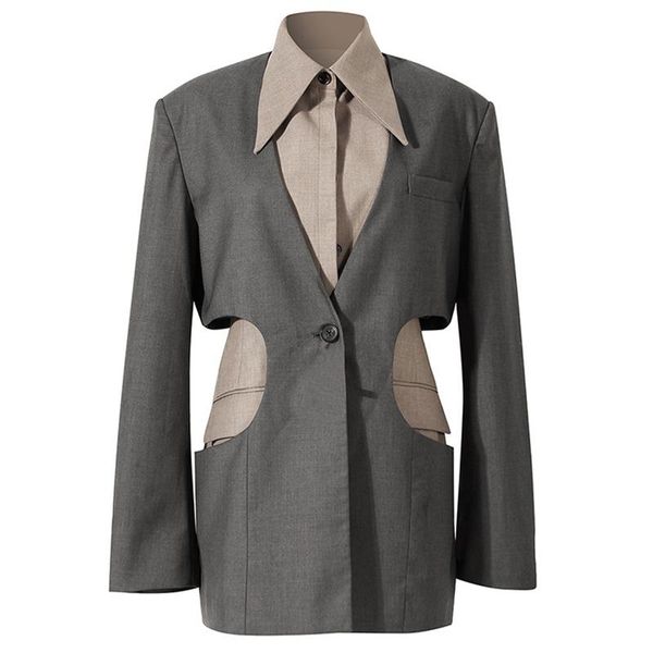 women's suits & blazers black gray hollow out irregular women elegant lapel long sleeve loose fit jackets fashion spring autumn 2021 wo, White;black
women's suits & blazers black gray hollow out irregular women elegant lapel long sleeve loose fit jackets fashion spring autumn 2021 wo, White;black