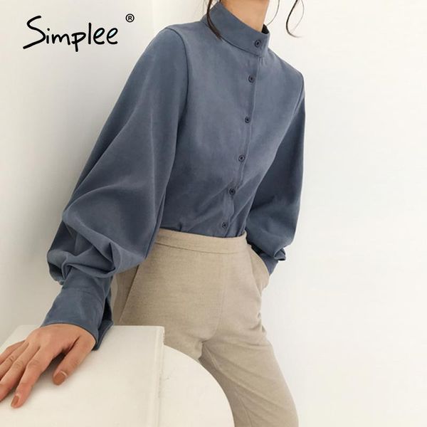 women's blouses & shirts simplee elegant blue lantern sleeve blouse solid color stand collar long casual shirt fashion button office la, White
women's blouses & shirts simplee elegant blue lantern sleeve blouse solid color stand collar long casual shirt fashion button office la, White