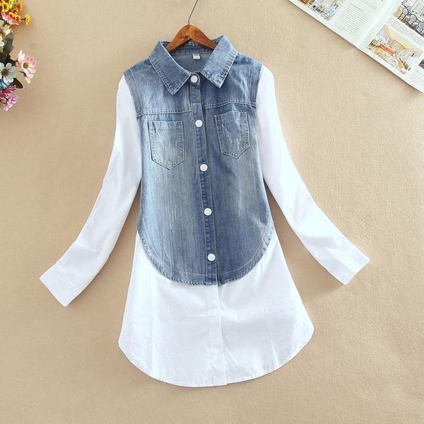 women's blouses & shirts casual patchwork denim blouse shirt blue clothing 2021 female cotton haut chemise femme, White
women's blouses & shirts casual patchwork denim blouse shirt blue clothing 2021 female cotton haut chemise femme, White