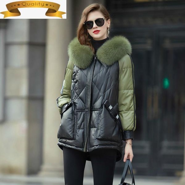 women's leather & faux genuine women jacket autumn winter coat clothes 2021 fur collar sheepskin female down jackets vhd3819, Black
women's leather & faux genuine women jacket autumn winter coat clothes 2021 fur collar sheepskin female down jackets vhd3819, Black