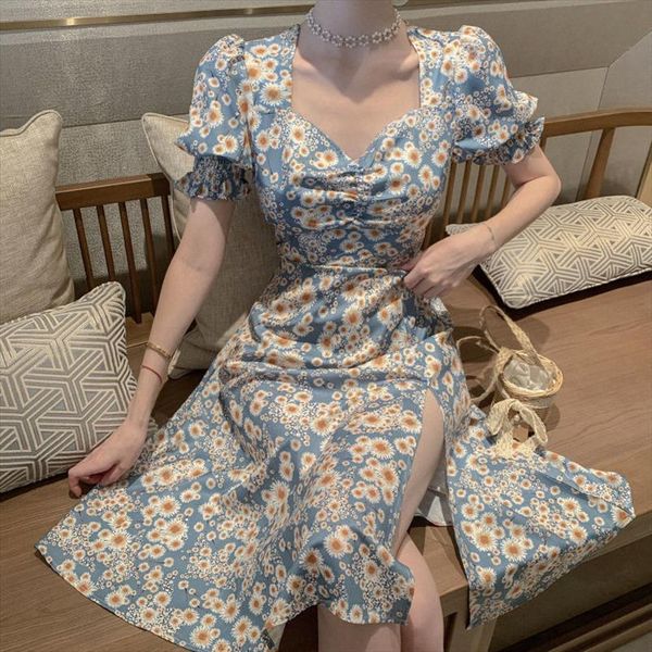 summer floral french style womens dress puff sleeve chiffon split oversize korean print clothes, Black;gray
summer floral french style womens dress puff sleeve chiffon split oversize korean print clothes, Black;gray