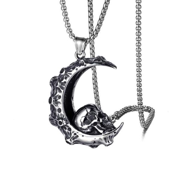 pendant necklaces creative personality retro hip hop stainless steel accessories skull moon crescent titanium necklace men, Silver
pendant necklaces creative personality retro hip hop stainless steel accessories skull moon crescent titanium necklace men, Silver