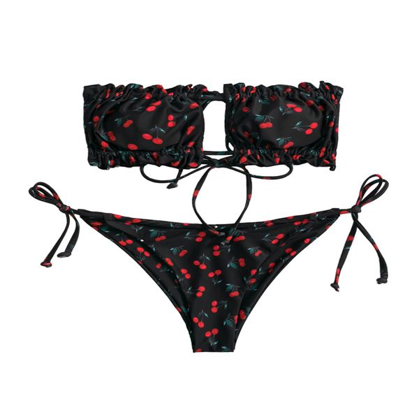 2021 new women bikini strapless swimsuit ruffle cherry print low waist beach pool party thong 2 pieces wear swimwear bikinis, Black
2021 new women bikini strapless swimsuit ruffle cherry print low waist beach pool party thong 2 pieces wear swimwear bikinis, Black