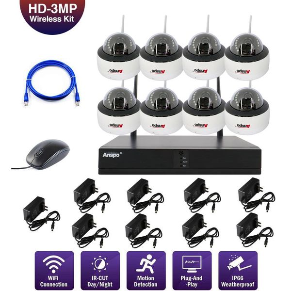 anspo 8ch 3mp wifi nvr dome outdoor cctv wireless security ip camera system kit
anspo 8ch 3mp wifi nvr dome outdoor cctv wireless security ip camera system kit