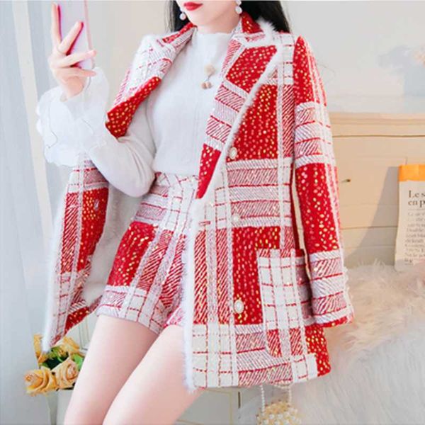 add cotton thicken women's suits clothes 2021 winter double breasted sequins jacket coat + short pants 2 piece sets, White
add cotton thicken women's suits clothes 2021 winter double breasted sequins jacket coat + short pants 2 piece sets, White