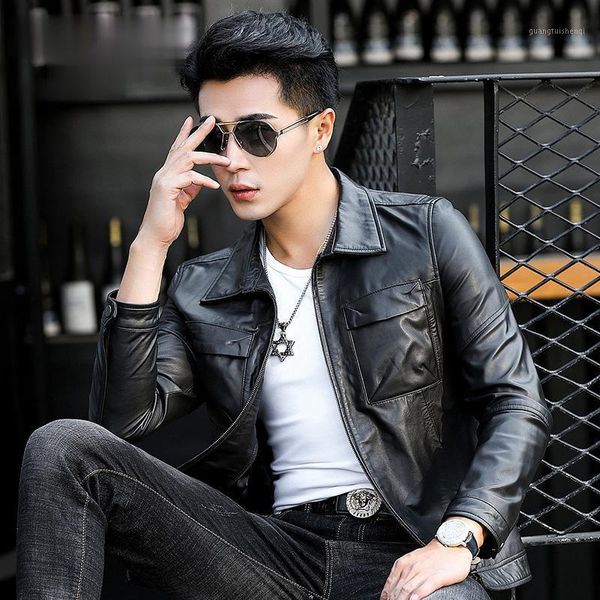 genuine leather clothes mens first layer calfskin slim lapel autumn and winter biker jacket coat men's & faux, Black
genuine leather clothes mens first layer calfskin slim lapel autumn and winter biker jacket coat men's & faux, Black