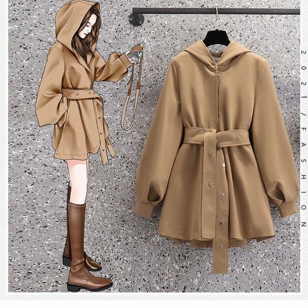 women's trench coats 2021autumn and winter age-reducing retro slimming waist lace-up younger hoodie elegant coat for women, Tan;black
women's trench coats 2021autumn and winter age-reducing retro slimming waist lace-up younger hoodie elegant coat for women, Tan;black