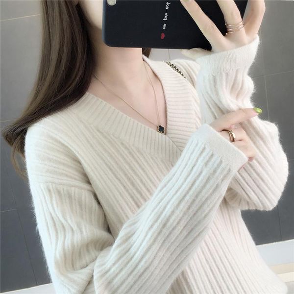 women's sweaters sweater pullover 2021 autumn clothing style loose-fit korean-style v-neck vertical stripe wom, White;black
women's sweaters sweater pullover 2021 autumn clothing style loose-fit korean-style v-neck vertical stripe wom, White;black