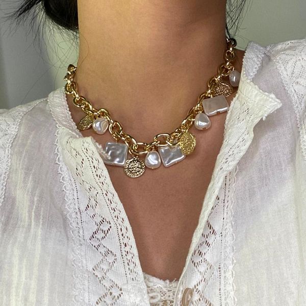 chokers baroque irregular pearl necklace for women coins flat limitation pendant choker thick chain neck jewelry 2021, Golden;silver
chokers baroque irregular pearl necklace for women coins flat limitation pendant choker thick chain neck jewelry 2021, Golden;silver