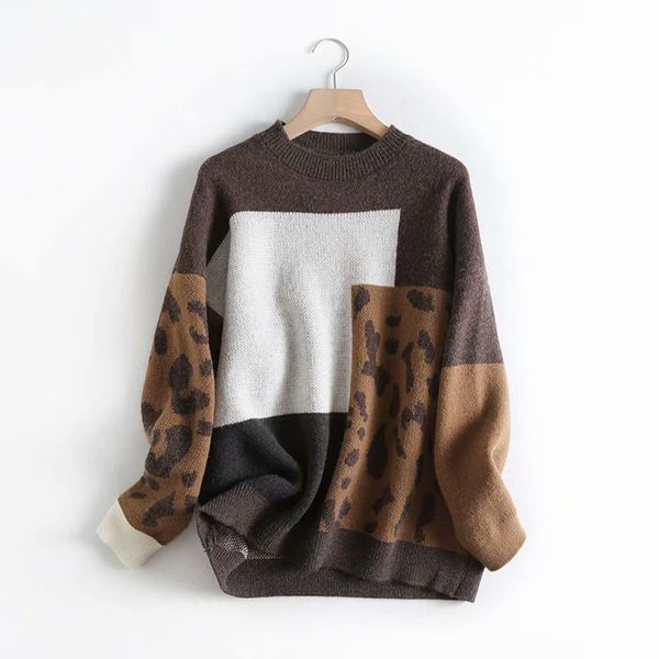 h.sa 2021 women vintage leopard pullover and sweaters winter patchwork brown knit jumpers loose style korean slim pull jumpers, White;black
h.sa 2021 women vintage leopard pullover and sweaters winter patchwork brown knit jumpers loose style korean slim pull jumpers, White;black