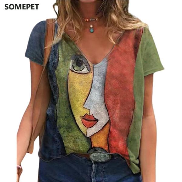women's t-shirt v neck tshirt summer casual oversize print shirt loose vintage female tee streetwear short sleeve clothes, White
women's t-shirt v neck tshirt summer casual oversize print shirt loose vintage female tee streetwear short sleeve clothes, White