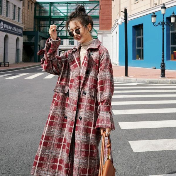 women's wool & blends vintage plaid thick woolen trench coat women winter clothes elegant loose korean style double breasted belt long, Black
women's wool & blends vintage plaid thick woolen trench coat women winter clothes elegant loose korean style double breasted belt long, Black
