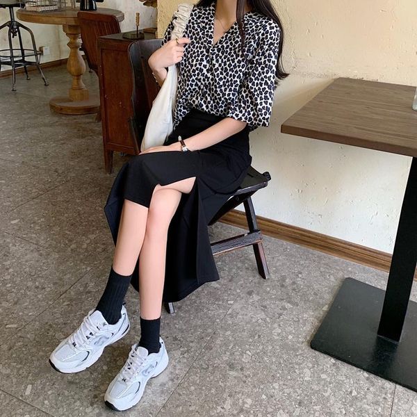 women's blouses & shirts leopard shirt short sleeve v-neck summer high waist skirt split a-length, White
women's blouses & shirts leopard shirt short sleeve v-neck summer high waist skirt split a-length, White