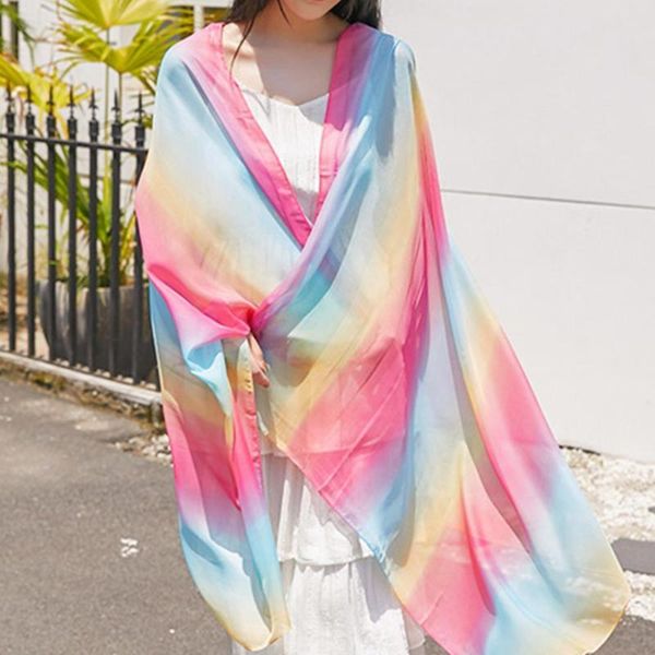 scarves women chiffon gradient printed scarf long soft shawl sunscreen beach wrap decor silky headscarf, Blue;gray