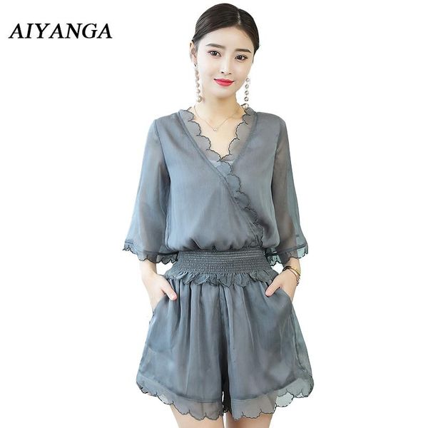 women's tracksuits summer chiffon 2 pieces women sets half sleeve v neck elastic waist wide leg shorts solid color gray pink fashion f
women's tracksuits summer chiffon 2 pieces women sets half sleeve v neck elastic waist wide leg shorts solid color gray pink fashion f