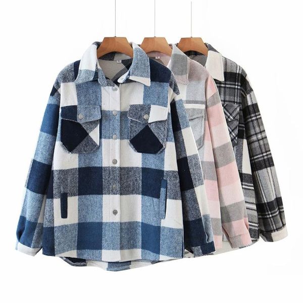 women's wool & blends puwd casual woman 3 color oversized woolen shirt 2021 fashion ladies autumn  long sleeve blouse female vintage so, Black
women's wool & blends puwd casual woman 3 color oversized woolen shirt 2021 fashion ladies autumn  long sleeve blouse female vintage so, Black