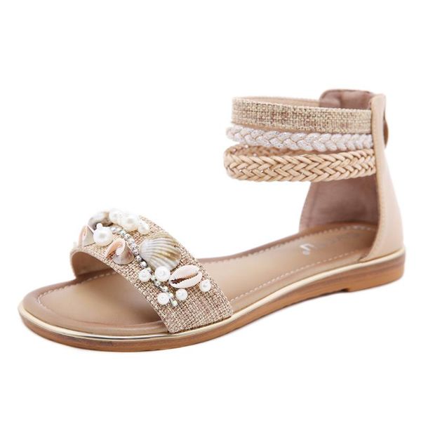 sandals 2021 summer fashion women's light blue beaded shell flat heels apricot comfortable woven silver roman shoes, Black
sandals 2021 summer fashion women's light blue beaded shell flat heels apricot comfortable woven silver roman shoes, Black