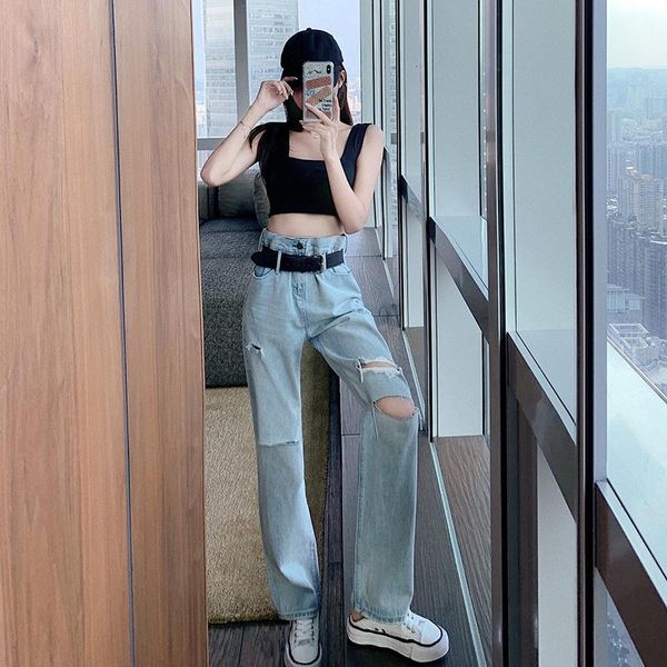 women's jeans straight vintage woman high waist loose streetwear boyfriend casual baggy ripped denim trousers hole long pants plus size, Blue
women's jeans straight vintage woman high waist loose streetwear boyfriend casual baggy ripped denim trousers hole long pants plus size, Blue