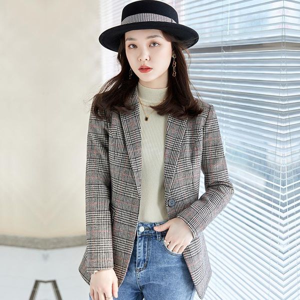 women's suits & blazers brown suit collar plaid elegant commuting fashion one button korean style blazer women winter clothes, White;black
women's suits & blazers brown suit collar plaid elegant commuting fashion one button korean style blazer women winter clothes, White;black
