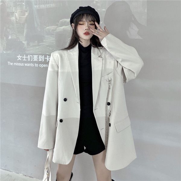 high street elegant temperament chain blazer women autumn loose double breasted blazers casual female korean fashion outwears, Black;brown
high street elegant temperament chain blazer women autumn loose double breasted blazers casual female korean fashion outwears, Black;brown