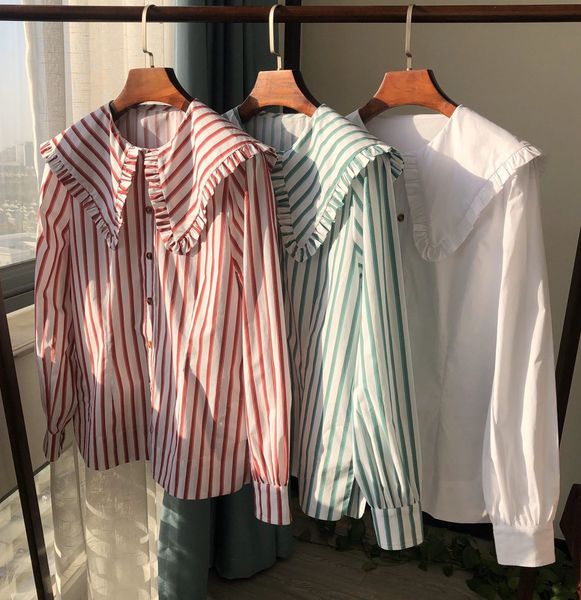 2021 new ruffles trim large peter pan collar blouse for women long sleeve ladies single-breasted stripes casual vintage shirt and zweg, Black
2021 new ruffles trim large peter pan collar blouse for women long sleeve ladies single-breasted stripes casual vintage shirt and zweg, Black