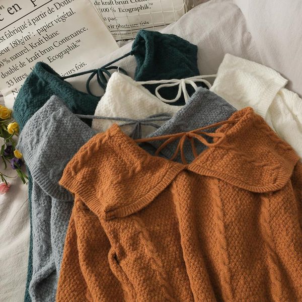 women's sweaters 2021 autumn pattern laced doll collar knitted loose long-sleeved wild sweater trend 0923, White;black
women's sweaters 2021 autumn pattern laced doll collar knitted loose long-sleeved wild sweater trend 0923, White;black