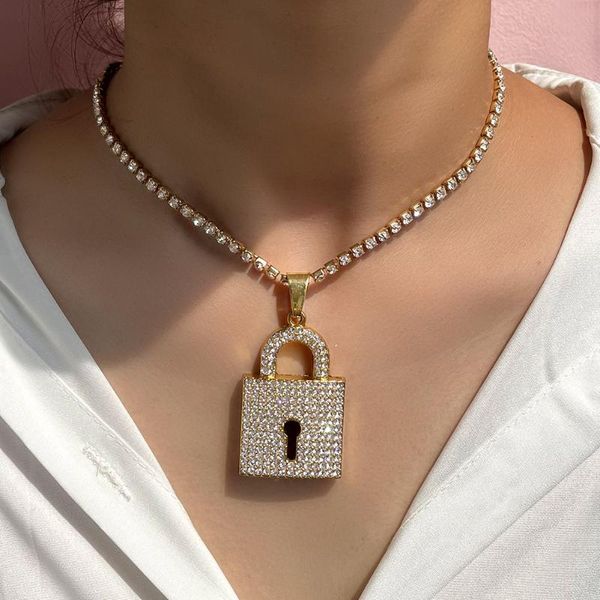 chains iced out luxury crystal lock pendant tennis chain necklaces for women men cuban link choker necklace punk hip hop jewelry, Silver
chains iced out luxury crystal lock pendant tennis chain necklaces for women men cuban link choker necklace punk hip hop jewelry, Silver