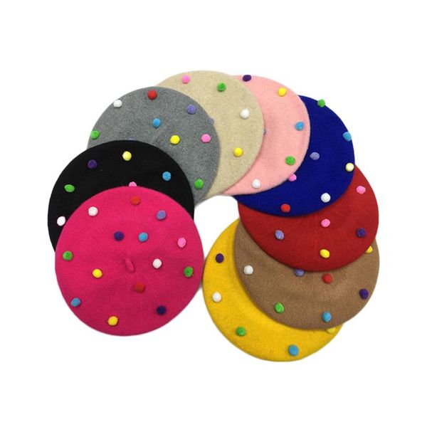 fashion little girl's dome beret hat classic french style wool artist beanie cap with colorful pompom balls, Yellow
fashion little girl's dome beret hat classic french style wool artist beanie cap with colorful pompom balls, Yellow