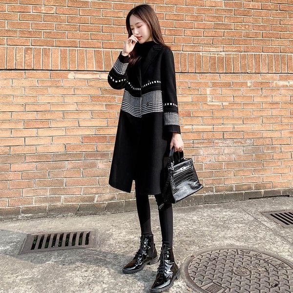 women's wool & blends woman's elegant black harajuku woolen coat mid-length ladies houndstooth large size casual loose coats 2021
women's wool & blends woman's elegant black harajuku woolen coat mid-length ladies houndstooth large size casual loose coats 2021