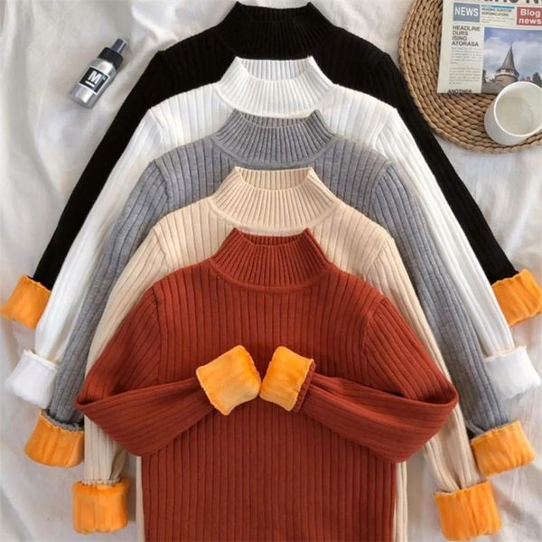 women's sweaters 2021 autumn winter plus velvet thick women turtleneck knitted ribbed pullover sweater long sleeve slim soft warm jumpe, White;black
women's sweaters 2021 autumn winter plus velvet thick women turtleneck knitted ribbed pullover sweater long sleeve slim soft warm jumpe, White;black
