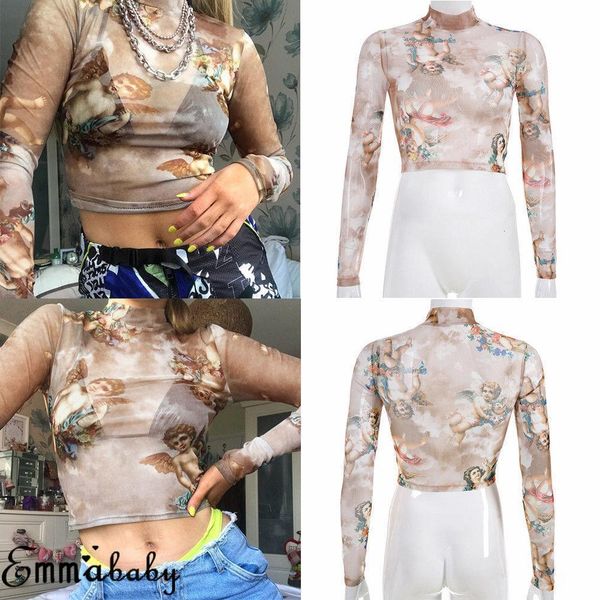 women long sleeve see through sheer mesh angel printed t-shirt ladies printed trendy crop tees shirts female, White
women long sleeve see through sheer mesh angel printed t-shirt ladies printed trendy crop tees shirts female, White