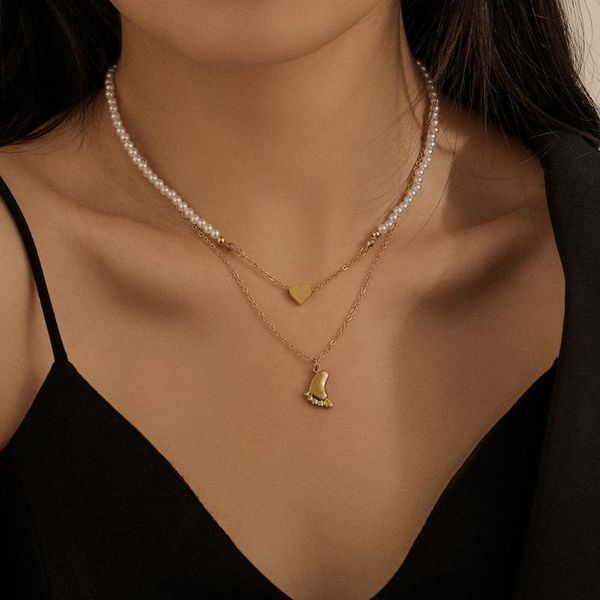 chains stainless steel gold plated double necklace foot love heart pendant cold wind peach pearl titanium clavicle chain, Silver
chains stainless steel gold plated double necklace foot love heart pendant cold wind peach pearl titanium clavicle chain, Silver
