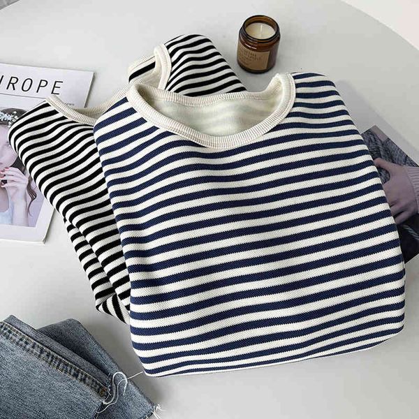 hoodies autumn and winter 2021 plush thickened round neck striped sweater women's korean version lazy wind loose thin age reducing vers, Black
hoodies autumn and winter 2021 plush thickened round neck striped sweater women's korean version lazy wind loose thin age reducing vers, Black