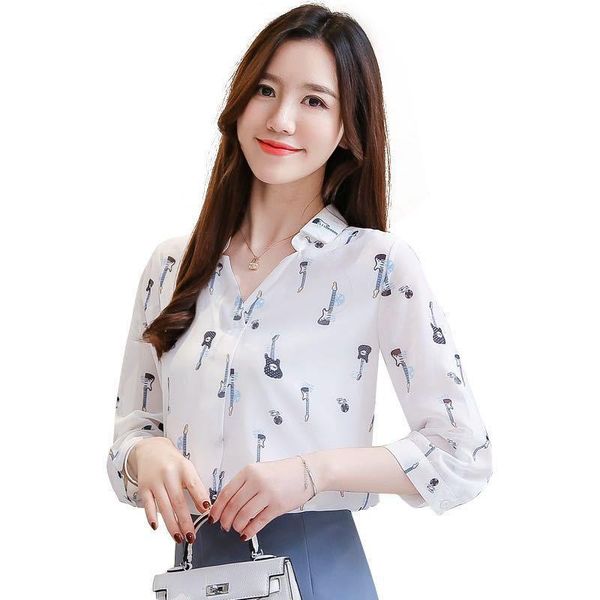 women's blouses & shirts women spring summer style chiffon lady casual half sleeve v-neck printed blusas zz0484, White
women's blouses & shirts women spring summer style chiffon lady casual half sleeve v-neck printed blusas zz0484, White