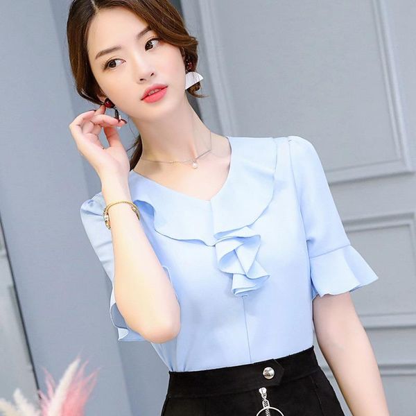 summer women's blouses office lady temperament shirt v-neck female half sleeve ruffles chiffon blouse, White
summer women's blouses office lady temperament shirt v-neck female half sleeve ruffles chiffon blouse, White