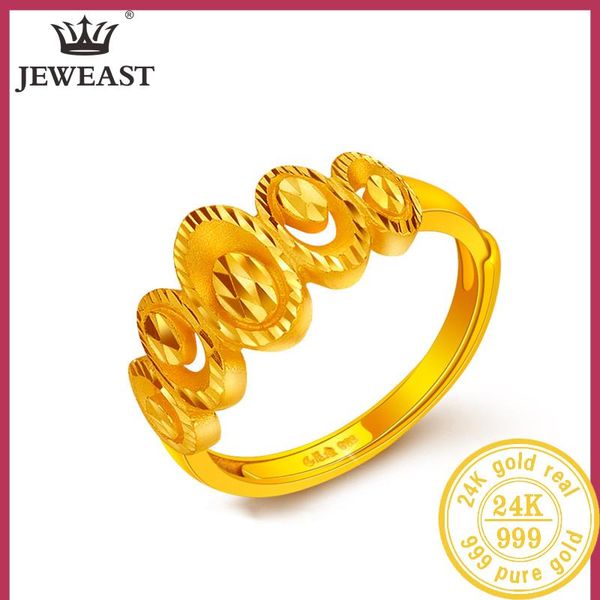 cluster rings 24k pure gold ring real au 999 solid elegant shiny heart beautiful upscale trendy classic jewelry sell 2021, Golden;silver