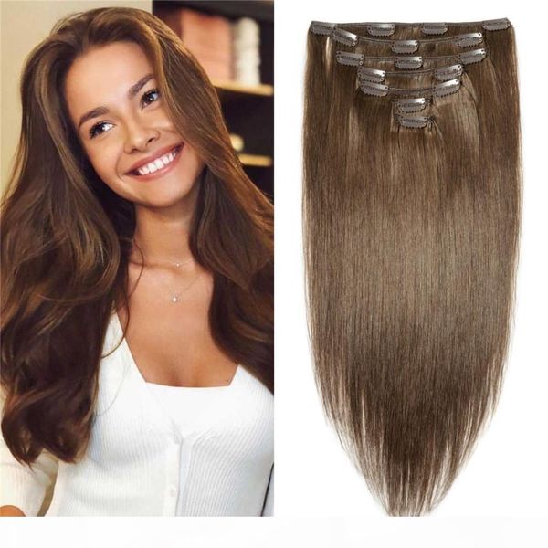 chocolate brown clip in hair extensions real human hair for women slik straight double weft clip ins on extensions full head 120g 8pcs, Black;brown 
chocolate brown clip in hair extensions real human hair for women slik straight double weft clip ins on extensions full head 120g 8pcs, Black;brown
